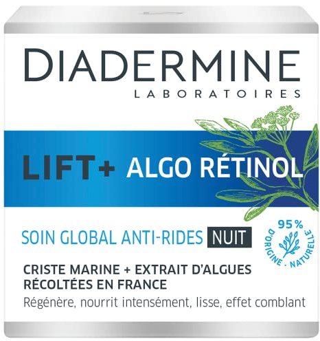 Diadermine - Lift+ Algo Retinol - Anti-Wrinkle Night Cream - Criste Marine och algextrakt - intensivt regenererar och ger näring - ansiktsvård - anti-aging vård - 50 ml burk