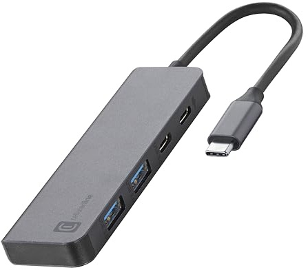 Cellularline HUB STARTER, Hub 4 porte, Ricarica e Trasferimento Dati, Elegante e resistente, 2 porte USB-A e 1 tipo C per dati e carica, Porta USB-C Power Delivery fino a 100W, Grigio metallico
