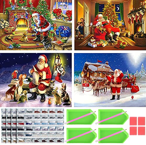 5D Diamant Painting Weihnachten Bilder - 4 Stück für Erwachsene und Kinder - DIY Set Mit Zubehör - 30x40cm für Wanddekoration