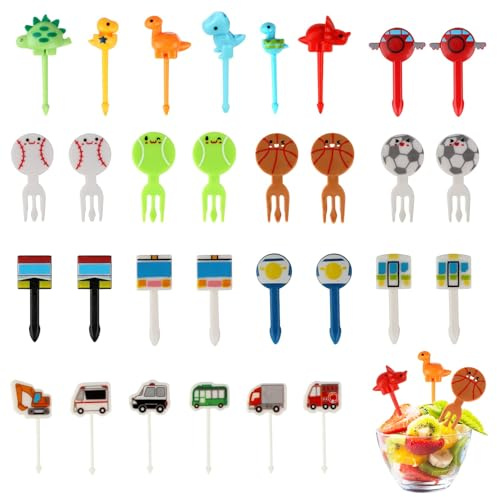 OOTSR 30PCS Food Picks - Mini Cute Dinosaur Food Toothpick Reusable Cupcake Dessert Forks for Kids Party Kitchen Bento Lunch Box, Random Color Kids Lunch Accessories