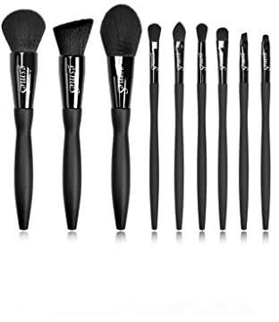 esmeS Make-up Pinselset 9-teiliges Profi Schminkpinsel Set für Gesicht & Augen | Weiche synthetische Borsten | Make-up Pinsel für Foundation, Puder, Rouge, Lidschatten & Kontur | Mattschwarzes Design