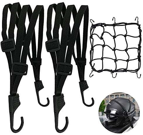 JOKILY Tenditore per bagagli da bicicletta con gancio regolabile, portabagagli, cinghia di serraggio per moto e bicicletta (2 cinghie di serraggio per moto + 1 rete per bagagli)