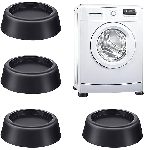 Gwolf Pies antivibración para lavadora, 4 unidades, antivibración, alfombrilla antivibración, almohadillas antivibración para lavadora y secadora (negro, 4,45 cm)