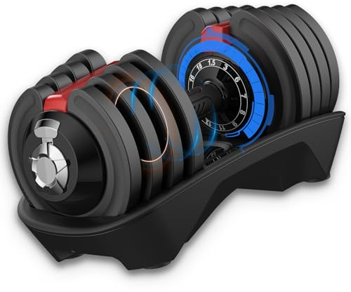 DH FitLife haltère réglable 1,5 à 18 kg avec base de rangement pour la musculation femme et homme, set d'haltères avec plaques de poids, gain de place pour l'entraînement, poids variables 12 en 1