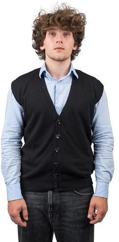Dalle Piane Cashmere - Chaleco con botones de mezcla de cachemira, fabricado en Italia - Hombre, Negro , XXL