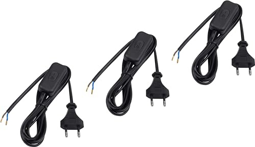 Meister Euro-Zuleitung mit Schalter - 2 Meter - schwarz - 3 Stück im praktischen Set - Kunststoffleitung H03VVH2-F2X0,75 - 2 Adern - IP20 / Anschlussleitung mit Euro-Stecker / Anschlusskabel / 7442570 | Kunststoffleitung H03VVH2-F2X0,75 – 2 Adern – Anschlussleitung mit Euro-Stecker – 2 Meter – schwarz – Anschlusskabel