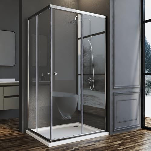 Goezes Duschkabine Eckeinstieg 90x100cm Schiebetür Eckeinstieg Duschabtrennung, 100x90 Schiebetüren Glas Duschwand aus 6mm ESG Sicherheitsglas, LINKS & RECHTS MONTIERBAR, Dusche Höhe 185cm