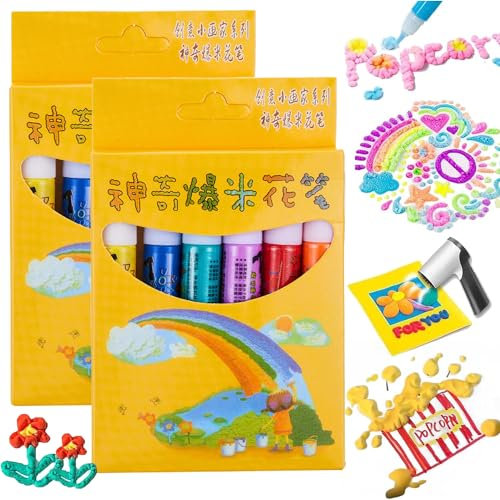 KOOMAL 12 Stück DIY Bubble Popcorn Zeichenstifte, 3D Art Pen Magics Puffy Pens für Kinder (chinesische Version)