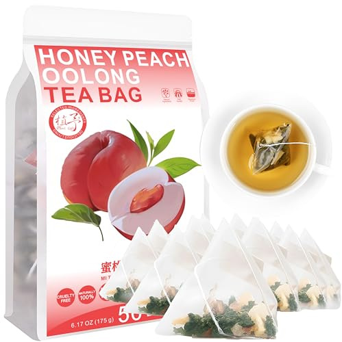 100% Honey Peach Oolong Tea Bag, 175g/6.17oz (3.5g*50bags) Natural Loose Leaf Tea Smooth, Clean & floral Aromatic Tea body, Caffeinated & Sugar-Free, Non-GMO, Gift Ideas for Tea Lovers 蜜桃乌龙茶
