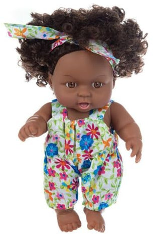 New Born Baby Puppe Schwarze Puppe 12 Zoll Wiedergeborene Babypuppe Afrikanische Puppe Mit Lockigem Haar Reborn Baby Puppenspielzeug Babypuppen Im Kleid für Kinder Mode Spielpuppe Kinder Mädchen