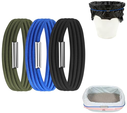 Amabro 3 elastici in gomma per bidoni della spazzatura, elastici regolabili per lettiera da 13-30 galloni, cinghie per bidoni della spazzatura, cinghie per casa, ufficio, scuola, cucina, tavoli