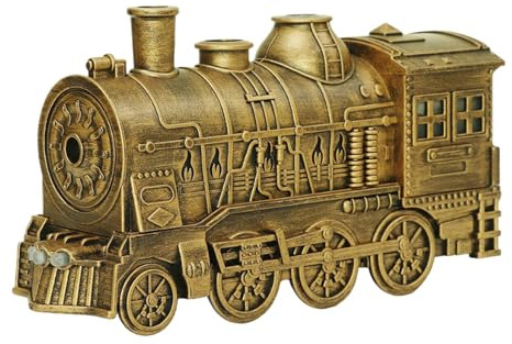 Steam Train Essential Oil Diffuser Mist Humidifier with Light UK Plug Train Humidifier Sturdy 2 in 1 Train Shaped Night Light 300ml Home Decoration for Spa Livingroom Bedside Use, bronze