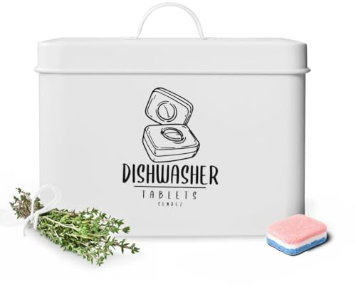 Sendez Lata de almacenamiento para pastillas de lavavajillas, lata de metal, lata de detergente para lavavajillas