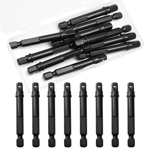 PHITUODA 10 Pack 1/4 Inch Square Impact Adapter Bit, Hex Impact Socket Adapter for Drills, Socket Adapter Kit for Impact Driver, Automotive DIY - Black