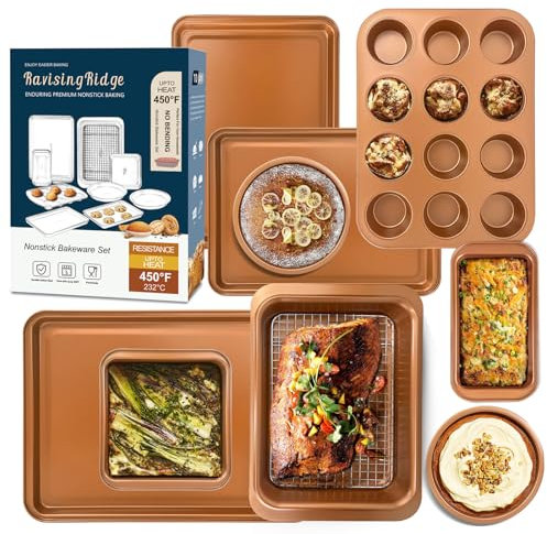 RavisingRidge Backformen-Set mit Antihaftbeschichtung, professionelles 10-teiliges Set, einschließlich Kuchenformen, Plätzchenblechen, Bräter und Kühlgitter – 0,8 mm dick, strapazierfähig,
