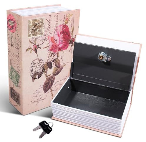 Pilipane Cassaforte libro in ABS e alluminio, robusta e pratica scatola con 2 chiavi, nascondiglio per oggetti di valore, cassaforte invisibile, ideale per casa, ufficio e viaggi (rosa)