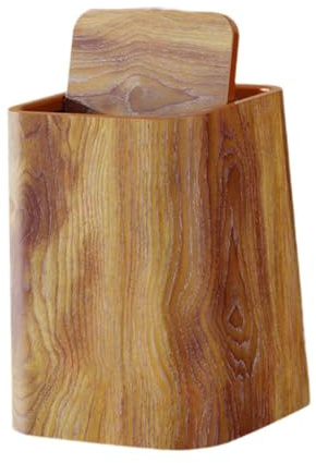 Milageto Vintage-Mülleimer aus Holz mit Maserung, Papierkorb, vielseitig einsetzbar, Stabiler Küchen- und Badezimmerkorb, Abfallkorb für die Gästetoilette im, L with Cover