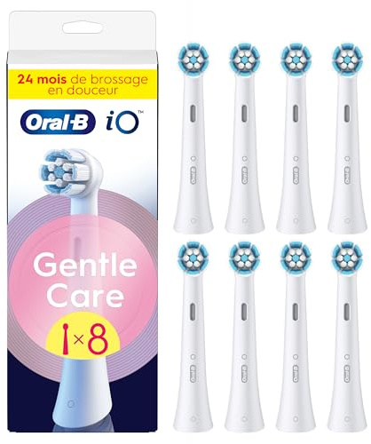 Oral-B Testine di Ricambio iO Gentle Care Bianche, 8 Testine di Ricambio per Spazzolino Elettrico, Rotonde Originali per Gengive Sensibili, Setole angolate per rimuovere la placca