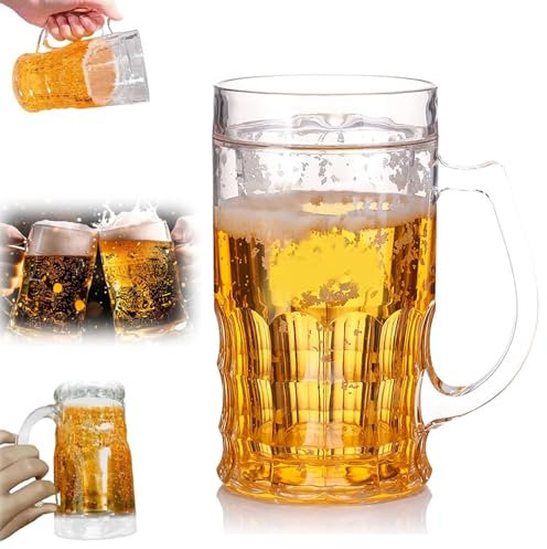 Faux mug à bière, 450 ml, tasse en verre double couche avec poignées, double couche amusante, 15,2 x 8,6 cm, tasse à bière créative en plastique PS pour boissons de bar (1 pièce)