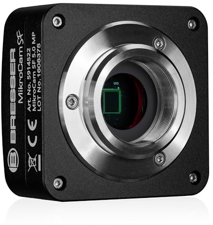 Bresser MikroCam SF 5.0 MP Mikroskopkamera Sony Sensor mit 26 fps | 2592 x 1944 Pixel, Live Messfunktion, Fokus Stacking, Mosaik, Zeitraffer, C Mount, USB 2.0, Adapter 23,2 30 30,5 mm