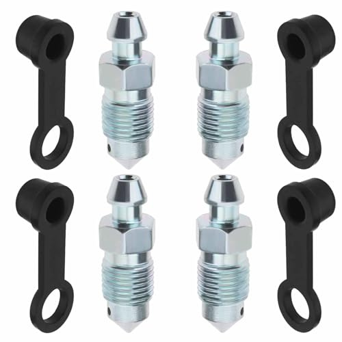 4 Pcs M8x1mm Bleed Screw Set for Disc Brake Caliper - Includes Dust Cap & Galvanized Metal Screws - Compatible with Motorcycle and Car Brake Pumps