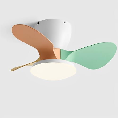 Ventilador de Techo con luz, silencioso, pequeño, con Control Remoto e Interruptor de Pared, 24 Pulgadas, Luces LED de 24 W para Dormitorio, Sala de Estar, balcón, salón, Interior,