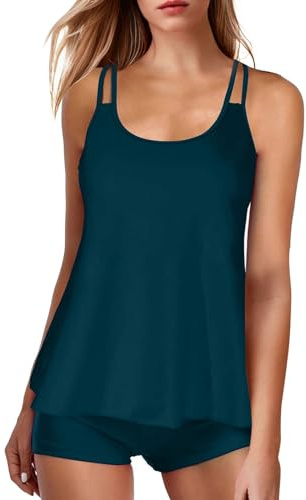 Tankini Dam Havskläder i 2 Delar Påbyggd Förstorande Bärstol Tankini Två Delar Strandkläder Push Up Sommar Badkläder Dam Curvy Elegant Top Och Byxor, Ag, S