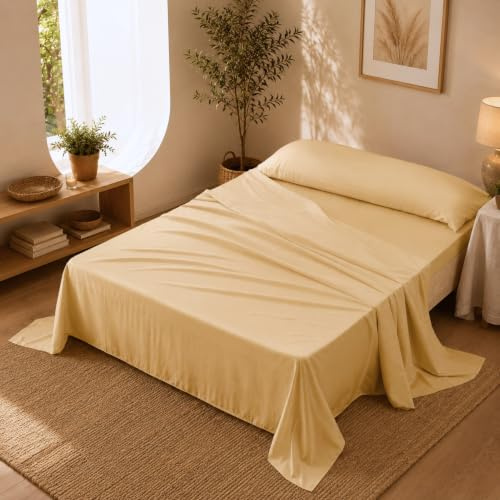 Sábanas 105x190 - Juego de Sábanas 3 Piezas - 100% Microfibra Suave y Transpirable - Sábana Bajera Ajustable, Encimera y Funda Almohada - Ropa de Cama Ligera (Crema)