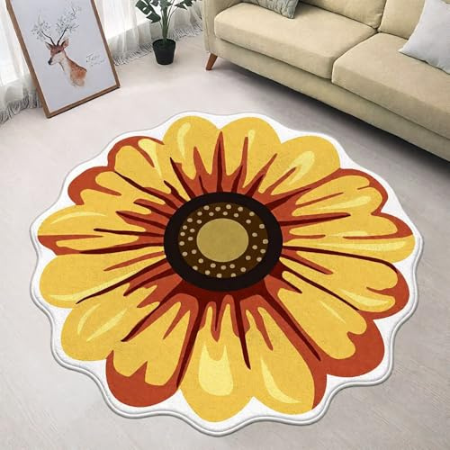 DJHWWD Waschbar In Waschmaschine Fußabtreter Gelb 80x80CM,Blumenmuster für Esszimmer,Innen,Schlafzimmer