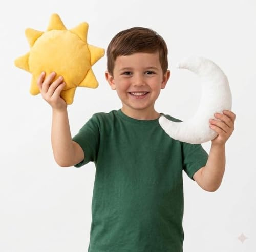 Set Peluche Sole e Luna (2 Pezzi) – Peluche Morbidi per Dormire Bambini – Cuscino Peluche Decorazione Cameretta Bimbo/Bimba – Pupazzo Morbido Regalo Bambini