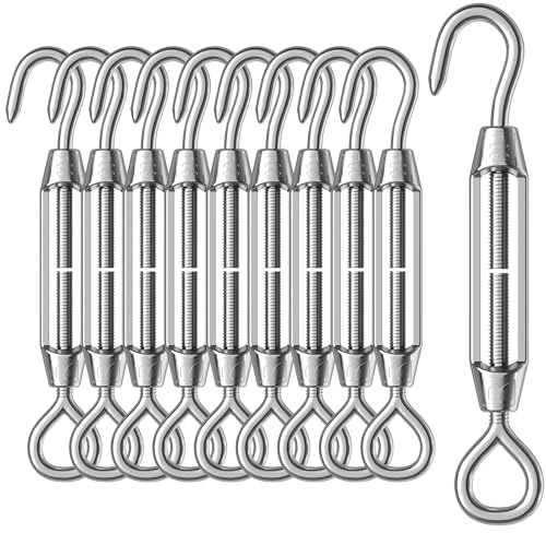 LISOPO 10 Stück Seilspanner Edelstahl, Spannschloss Drahtspanner, Seilspanngarnitur, Drahtseil und Sonnensegel Spanner Haken und Öse für Seil, Gartendraht, oder Wäscheleine zu spannen Heavy Duty