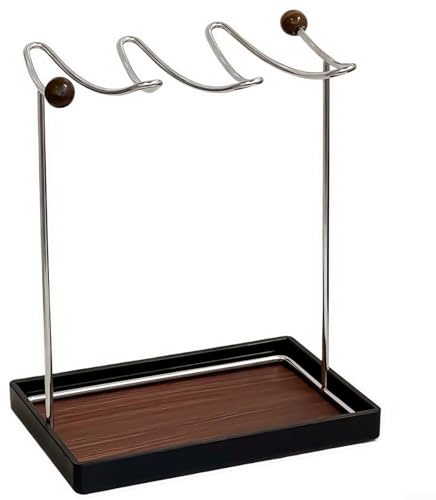 Gettimore Support de rangement de cuisine pour tasses à café, tasses et serviettes, support sur pied en acier inoxydable et bois pour verrerie, verres à vin, chiffons, bijoux, organisateur de comptoir