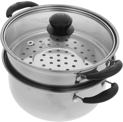 LALADEFIEE Pentola per Cucinare a Vapore in Acciaio Inossidabile Argento, Pentola Profonda Compatibile Tutti i Tipi di Fonti di Calore per Uso in Cucina Domestica