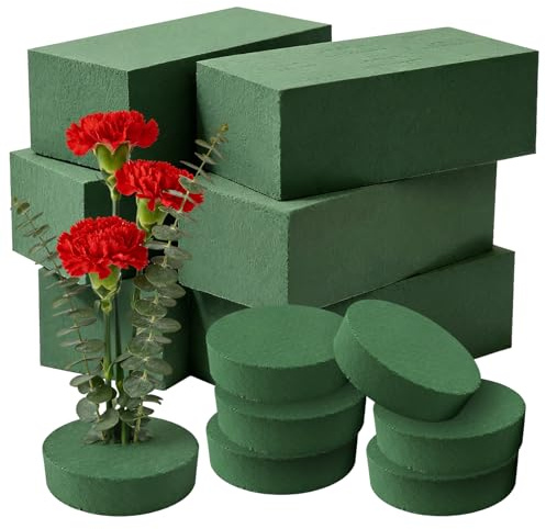 Rthynti 12 Pcs Floral Foam Blocks, Round & Block Foam Set, Green Flower Foam for Wedding Centerpieces, Bouquets, Events & Home Floral Displays