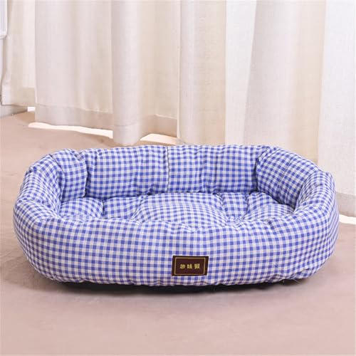 Odot Panier Chien Dehoussable Lavable, Motif à Carreaux Lit Orthopédique pour Chat Chien, Rectangle Antidérapant Coussin Doux pour Animaux de Compagnie Dorme à l'intérieur (Bleu,XXL)