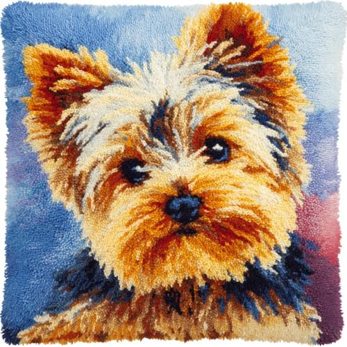 WallustrioaW Knüpfkissen Set, Hund DIY Kissen Knüpfen Kit Knüpfteppiche Sofakissenbezug,DIY Knüpfteppich Knüpfpackung,Knüpfhaken Set 43x43cm