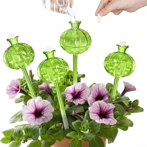 4 globos de riego de vidrio, picos de riego automático, alimentadores automáticos de plantas, bombillas de riego de interior, orbes de vidrio verde, ayudantes de plantas en maceta, cuidado de plantas