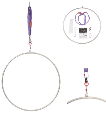 Aerial Hoop Set 95cm Edelstahl Single Point mit Zubehör für Zuhause | Aerial Yoga Hoop mit 360° Drehbarem Verbinder, 25KN Karabinern, 10KN Rundschlinge & Robuster Konstruktion. Ideal für Luftakro