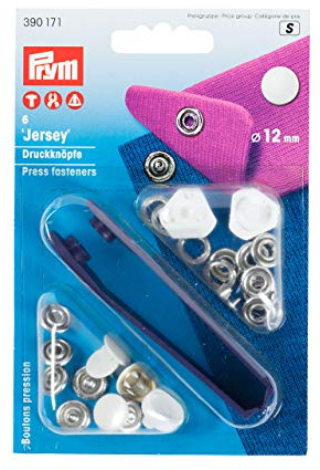 Prym 390171 Nähfrei-Druckknopf Jersey Glatte Kappe Messing 12 mm Weiß, Metal