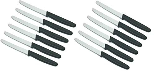 12 Stück Neustanlo Tafelmessser Menümesser Tischmesser Buttermesser Brötchenmesser - Klinge Eldelstahl rostfrei Wellenschliff/Griffe Kunststoff schwarz