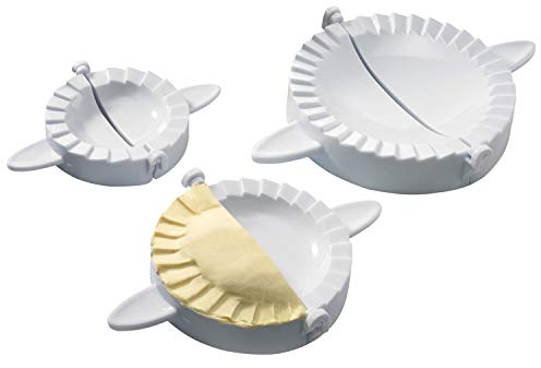 Westmark Set con formine per ravioli, Strumento per empanada/pierogi, Coppapasta 3 pezzi, Ø 9,5/12/15,5 cm, Ricettario, Plastica, Bianco, 61342260