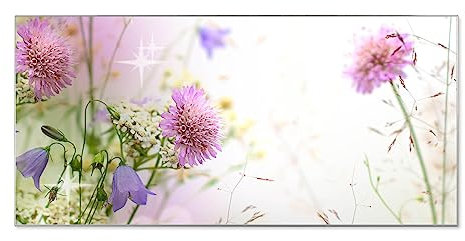 banjado® Magnettafel silber 78 x 37cm / Magnetwand aus Metall/Magnetpinnwand Memoboard/Pinnwand Magnettafel Küche, Büro, Kinderzimmer inkl. 4 Magnete & Montageset Motiv Glitzernde Wiese