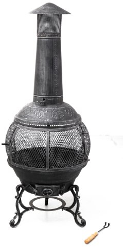 tepro Jacksonville Guss-Feuerstelle – Gartenkamin im spanisch-mediterranen Stil, Ø 52 cm, 140 cm Höhe, inklusive Funkenschutz & Schürhaken