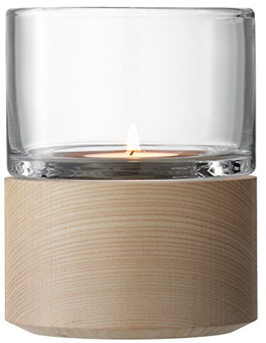 LSA International Lotta Laterne und Eschensockel 13 cm, Glas Holz, Clear, 10 cm