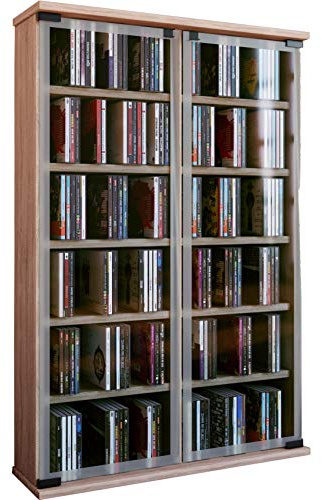 VCM Regal DVD CD Rack Medienregal Medienschrank Aufbewahrung Holzregal Standregal Schrank Möbel Sonoma-eiche Galerie, 91.5x91.5x60 cm