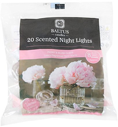 Baltus Candles Pack of 20 Tealight Night Light Candles with Peony & Blush Suede Fragrance Limited Edition