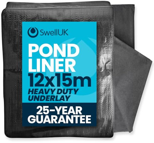 Swell UK 12m x 15m Pond Liner | 25-Year Guarantee | Heavy Duty Underlay | UV Resistant | Garden Fish Ponds