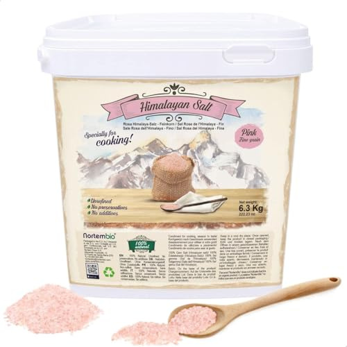 Nortembio Sal Rosa del Himalaya 6,3 kg Grano Fino (0,5-1,5 mm) Origen Pakistán Sal Mineral Natural sin Refinar para Uso Culinario. Gratis eBook con Recetas!