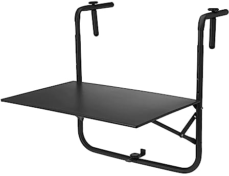 Balkontisch 60x40cm Anthrazit, Tischplatte klappbar und 4-Fach höhenverstellbar, Hängetisch Gartentisch Klapptisch