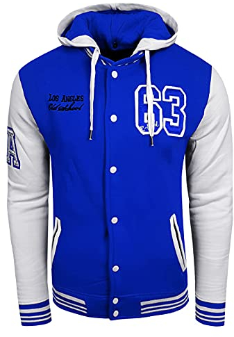 R-Neal College Jacke Herren Kapuzenpullver Collegejacke Sweatshirt College Sweater 76-1, Größe:L, 6876-1:Sax/Weiß